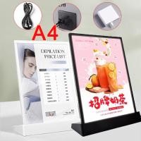 ราคา ป้ายไฟ ป้ายไฟเมนู ป้ายไฟLED ป้ายไฟตั้งโต๊ะ ขนาดA4 2ด้าน LED ป้ายไฟสำเร็จรูป Slim Lightbox rechargeable (23862740957)