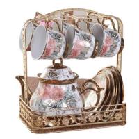 ราคา ชุดถ้วยและจานเซรามิคพร้อมขาตั้ง ชุดชากาแฟลายดอกไม้ทำจากเซรามิค เซ็สกาน้ำชาพร้อมแก้วและจานรอง (27626552628)