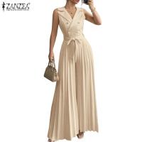 ราคา ZANZEA ซานเซีย ผู้หญิงเสื้อสูทแฟชั่นเกาหลีแขนกุดคู่หน้าอกจีบซิปด้านข้างพร้อมเข็มขัด ชุดจั๊มสูท (26386999596)