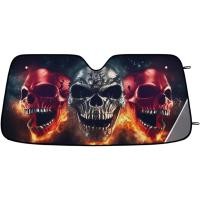 ราคา กระจกรถยนต์ Sun Shade Fire Skull พับสะท้อนแสง Anti-UV Sun Visor ความร้อน Shield Sun Visor ให้รถ Cool Thicken 5 ชั้น UV, Fit สําหรับรถยนต์ SUVs Vans รถบรรทุก (43621800862)