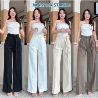 ราคา WT37 รุ่น Linly Belt กางเกงทรงกระบอกกลาง มีสายเข็มขัด กางเกงขายาว ผู้หญิง เอวสูง พรางหุ่น พรางสะโพก ใส่ทำงาน ผ้าพริ้ว (26438598351)