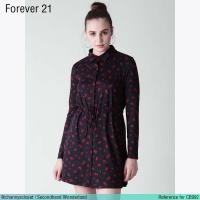 ราคา USED Forever 21 - Black Floral A Line Dress | เดรสสั้นสีดำ สีแดง เดรสทรงเอ ลายดอก แขนยาว คอปก สายฝอ แท้ มือสอง (44417931433)