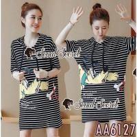 ราคา ชุดเดรสผ้าแมงโก้สกรีนลายการ์ตูนมีฮูด (743421499)