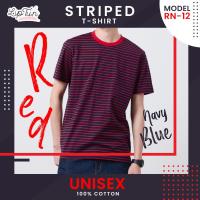 ราคา เนื้อผ้า​Cotton​ 100% ( Striped T-shirt Fashions )‼️ เสื้อยืดลายขวาง เสื้อยืดลายทาง RN-12 ลายสีแดง/กรมท่า (19514442056)