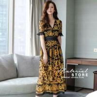 ราคา Versace เดรสยาวผ้าพิมพ์ลายแบรนด์เนม แต่งช่วงคอป้าย งานมีซับใน (1085165954)