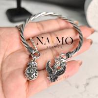 ราคา กำไลเกลียว ถุงเงิน + จี้พญาครุฑ ร่ำรวย แคล้วคลาด เนื้อเงินแท้ (17919784199)