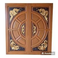 ราคา ประตูไม้สักคู่แกะลายวงล้อหงส์-มังกร (9889888355)