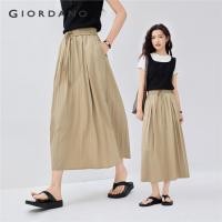 ราคา GIORDANO WOMEN Drawstring elastic waist pleated long skirt 13465349 (29680380127)