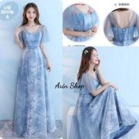 ราคา ชุดราตรียาว สีฟ้าอมน้ำเงิน คอวี แขนซีทรู ใส่ออกงานสวยหรูค่ะ (1680994349)