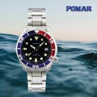 ราคา นาฬิกา POMAR รุ่น 73546 SS0451 (หน้าดำ ขอบเป๊ปซี่ น้ำเงิน-แดง หมุนได้) สายสแตนเลส ใช้ถ่าน (11326234674)