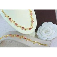 ราคา เซตสร้อย+สร้อยข้อมือดีไซน์ดอกไม้ งานหุ้มทองคำแท้ 5 ไมครอน (2220155663)