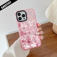 ราคา Casetify Retro สีชมพูกลีบภาพวาดซิลิโคนปลอกอ่อนสําหรับiPhone 11 14 Pro Max 12 13 Mini Clear Cover X XR XS Max SE 2020 6 7 8 Plusกันกระแทกกันชน (40565760474)