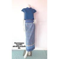 ราคา ผ้าถุงทอไหมประดิษฐ์สีฟ้า #2 ผ้าถุงลายอาภัสรา ผ้าถุงสีฟ้า (28905433081)