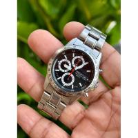 ราคา นาฬิกาข้อมือชาย Seiko Chronograph Panda (มือสองของแท้) หน้าปัดดำ-ขาว จับเวลา กันน้ำ 100m สายสแตนเลส (40074647942)