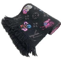 ราคา Louis Vuitton ผ ้ าพันคอ Monogram Echarpe Logomania Super Station Wool M71518 สีดําผู ้ หญิงใช ้ (25277452537)