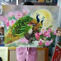 ราคา ภาพเปล่า นกยูง นกยูงคู่ลำแพน ดอกโบตั๋น เสริม การเงิน การงาน ความรัก เสน่ห์ ขนาด ความโชคดี ขนาด 16x20 นิ้ว สีสวย ภาพคมชัด (3347271746)