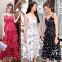 ราคา GN9015 Maxi Dress เดรสสายเดี่ยวขนมชั้นลายจุด (2139293012)