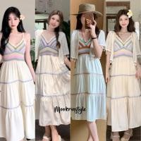 ราคา เดรสถักอกกระโปรงยาว ชุดไปทะเลสวยๆ มี 3 สี ใส่เดินชายหาด Bohemians dress YRDR (24943266669)