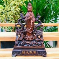 ราคา [nachariti]เจ้าแม่กวนอิมประทานพร ประทับบนมหาสมุทรมังกรคู่ งานเรซิ่นสีไม้ สูง 26 cm บูชาเสริมมหามงคลอำนาจบารมีวาสนาโชคลาภ (23135757803)