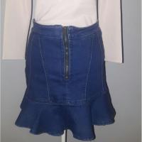 ราคา กระโปรงยีนส์สั้น แต่งระบายชาย ซิปหน้า size M (71416312)