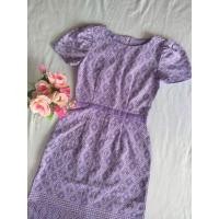 ราคา สีม่วง เดรสผ้าไทย เดรสผ้าฝ้าย เดรสทำงาน ลายขอ (19637933219)