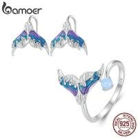 ราคา Bamoer ต่างหูเงินสเตอร์ลิง 925 รูปหางนางเงือก สีฟ้า สีม่วง เครื่องประดับ สําหรับผู้หญิง (21083599092)