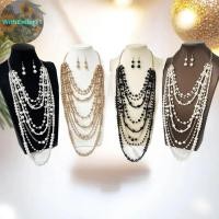 ราคา ชุดสร้อยคอมุกและต่างหูสำหรับผู้หญิงแบบหลายชั้น สร้อยคอยาวแฟชั่นหรูหรา (26892990009)