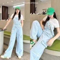 ราคา mycloth.officials - เอี๊ยมยีนส์ขายาวทรงกระบอกคาร์โก้ สียีนส์อ่อน (28212207732)