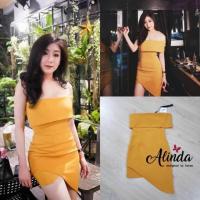 ราคา เดรสเกาะอกสีเหลืองmustard (1160161184)