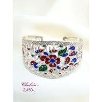 ราคา กำไลข้อมือเงินแท้ขัดขาวลงยา (8025464901)