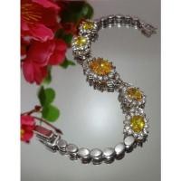 ราคา สร้อยบุษราคัมแท้ตัวเรือนทองเหลืองถมทองคำขาวประดับบุษน้ำทองพลอยน้ำสวยส่องประกายสีทอง (10463536340)