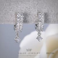 ราคา ต่างหูแบบห่วง ฝังคริสตัล2แถว ประดับติ้งเพชรกลม Round Brilliant Shape ขนาดพอเหมาะ เครื่องประดับ ER1258 ValueJewelry (4226623179)