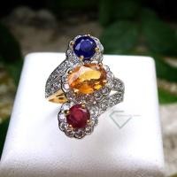 ราคา แหวน ทับทิม บุษราคัม ไพลินแท้ ตัวเรือนเงินแท้ 92.5% (23465108559)