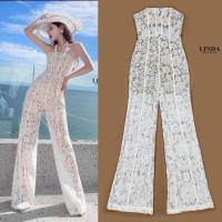 ราคา จั้มขายาวลูกไม้สีขาวป้ายLinda (20851485631)