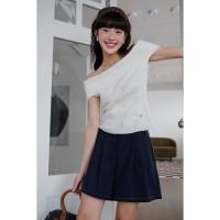 ราคา LENCLOTHING Q กางเกงขาสั้นผู้หญิง860210 -กางเกงขาสั้นผ้าลินินไฮบริดปักลายทหารเรือ (43660650895)