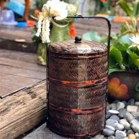 ราคา ปิ่นโต ปิ่นโตไม้สาน ตระกร้าสาน ตระกร้าไม้ไผ่ กระเช้า ตระกร้าไม้ ตระกร้าจัดของขวัญ ปิ่นโต 3 ชั้น-สีแดงก่ำ (8281264623)