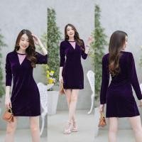 ราคา เดรสผ้ากำมะหยี่ ใส่ออกงาน สีม่วง สวย เซ็กซี่ ใส่งานเลี้ยง กลางคืน ใส่เที่ยว ดูหรู ผ้ายืดหยุ่นได้ (28989764857)