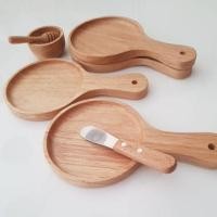 ราคา คู่ครัว ถาดเสริฟร์กลม มีด้ามจับ 13×21.5 ซม.จานไม้ใส่อาหาร ถาดไม้ยางพารา (6442587835)