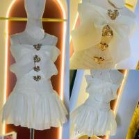 ราคา เดรสสั้น ปาดไหล่ แต่งอะไหล่สีทอง งานป้ายเวียดนาม สวยอลังการ (43204507477)