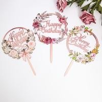 ราคา ป้ายปักเค้ก ป้ายปักเค้กอะคริลิค Happy Birthday ป้าย happy birthday ดอกไม้ (11265803135)