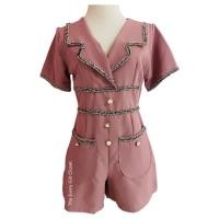 ราคา (พร้อมส่ง!) จั๊มสูทสั้น สีชมพู ขอบผ้าทวีต (11425610113)