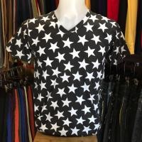 ราคา เสื้อคอวี แขนสั้น ผ้ายืด สีดำลายดาวสีขาว (1883669527)