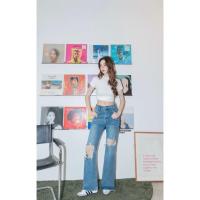 ราคา ส่งต่อใส่ครั้งเดียว ป้าย SistaDenim กางเกงยีนส์ขาม้าแต่งขาดเข่า (29882851249)