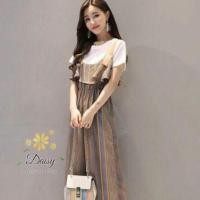 ราคา ชุดเซท 2 ชิ้น เสื้อแขนสั้นผ้ายืด + เอี๊ยมจั๊มสูทขายาว (1248850912)