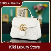 ราคา ซื้อฝรั่งเศส Gucci GG กระเป๋า GG MARMONT MINI TOP HANDLE BAG สีขาว shopeeถูกที่สุดถุงของแท้ (41352255706)