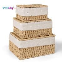 ราคา [ใช่003]ตะกร้าเก็บของ แพ็ค 3 ใบ ตะกร้าเก็บของพร้อมฝาปิด ตะกร้าสาน ทําจากเชือกกระดาษ ตะกร้าตกแต่งโบโฮ พร้อมซับ (41225508708)