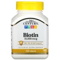 ราคา บำรุงผม ผิว เล็บ 21st Century, Biotin, 10,000 mcg, 120 Tablets (14786488464)