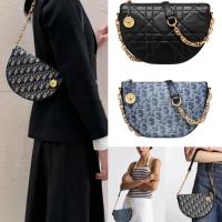 ราคา Dior/พิมพ์ลายสีน้ำเงิน/รูปพระจันทร์ครึ่งเสี้ยว/สายโซ่/กระเป๋าถือ/กระเป๋าสะพาย/ของแท้ 100% (26104557651)