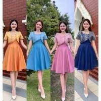 ราคา Kiss Kloset ชุดเดรสผ้าฝ้ายทอลาย คอเหลี่ยมแต่งระบาย กระโปรงบาน8ชิ้น งานอัดกาวทั้งชุด (S-2XL) KS540 (26009923566)