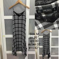 ราคา Zara เดรสยาว ลายสก็อต สีขาวดำ แต่งลูกไม้ ไซส์ M ชุดดำ (28962784929)